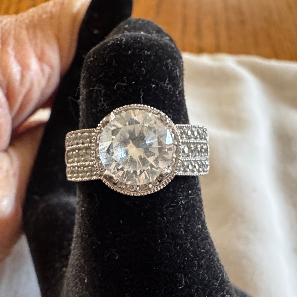 Diamonique Silver Women's Ring with Clear Gemstone